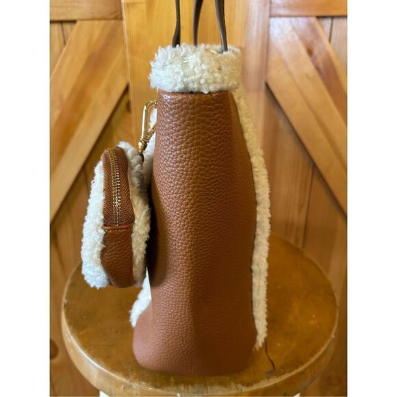 ANNE Klein Women Camel color Faux leather Faux Shearing Small Totes Bag handbag - Picture 6 of 13